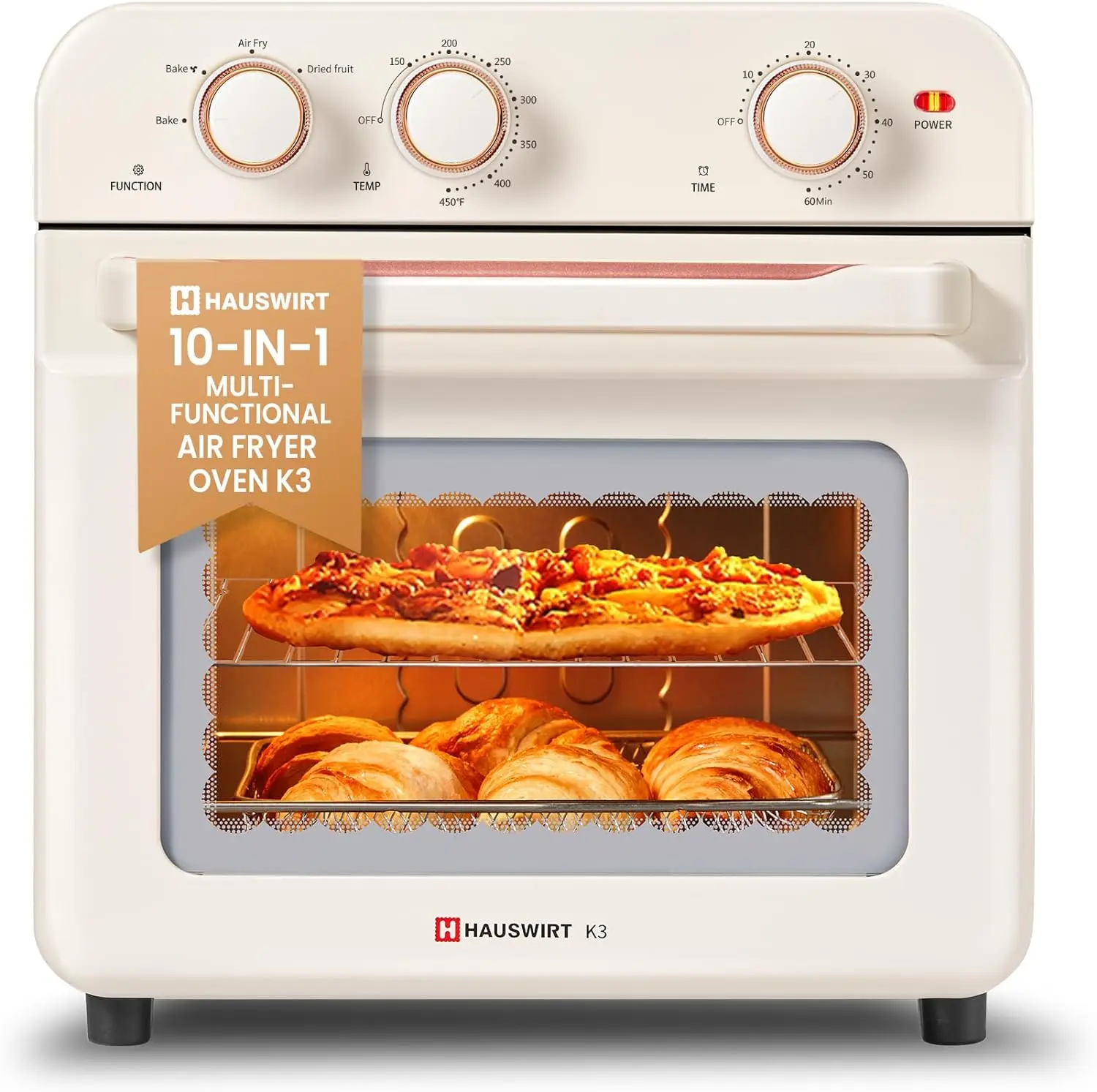 HAUSWIRT Air Fryer Toaster Oven Combo K3, Retro Convection Oven Countertop,19QT Double-layer 2x4-slices or 10" Pizza