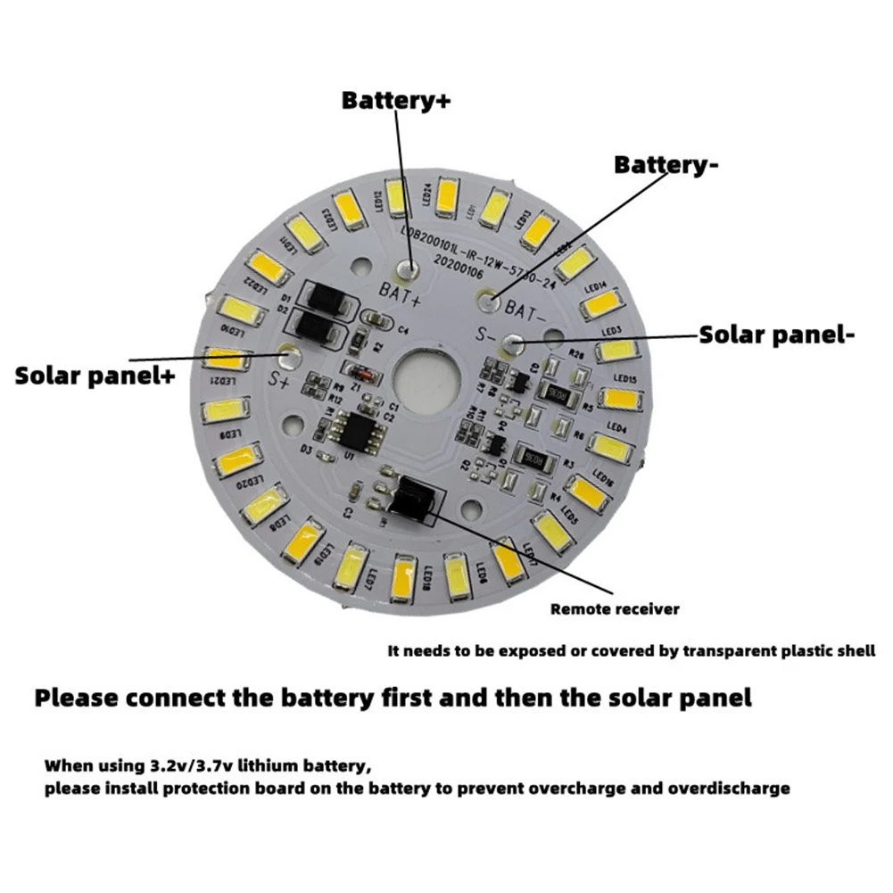 3.2v 3.7v Circular Solar Lamp Board 12W Remote Control LED Round Panel for Ceiling Lights Dual Color Solar Power Lamp Board