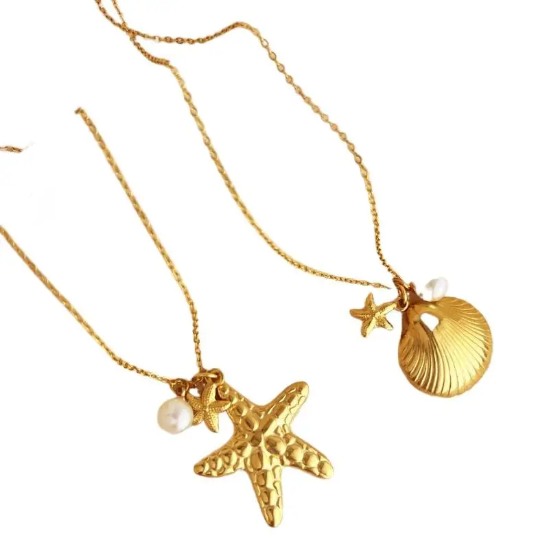 Летнее женское ожерелье из ракушек морской звезды, модное колье из нержавеющей стали золотого/серебряного цвета с крабом и черепахой, пляжные украшения, подарки