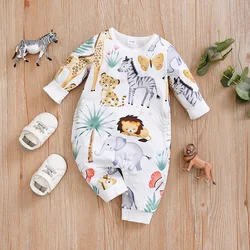 Newborn Spring And Autumn Clothing Cute Cartoon Animal Full Print Comfortable Soft Girl Boy Long Sleeved Baby Bodysuit