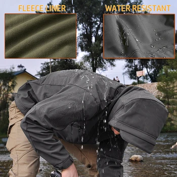 Men's Waterproof Softshell Tactical Jacket Winter Windproof Fleece Hoodie Jacket Outdoor Hiking Skiing Windbreaker Coat 5