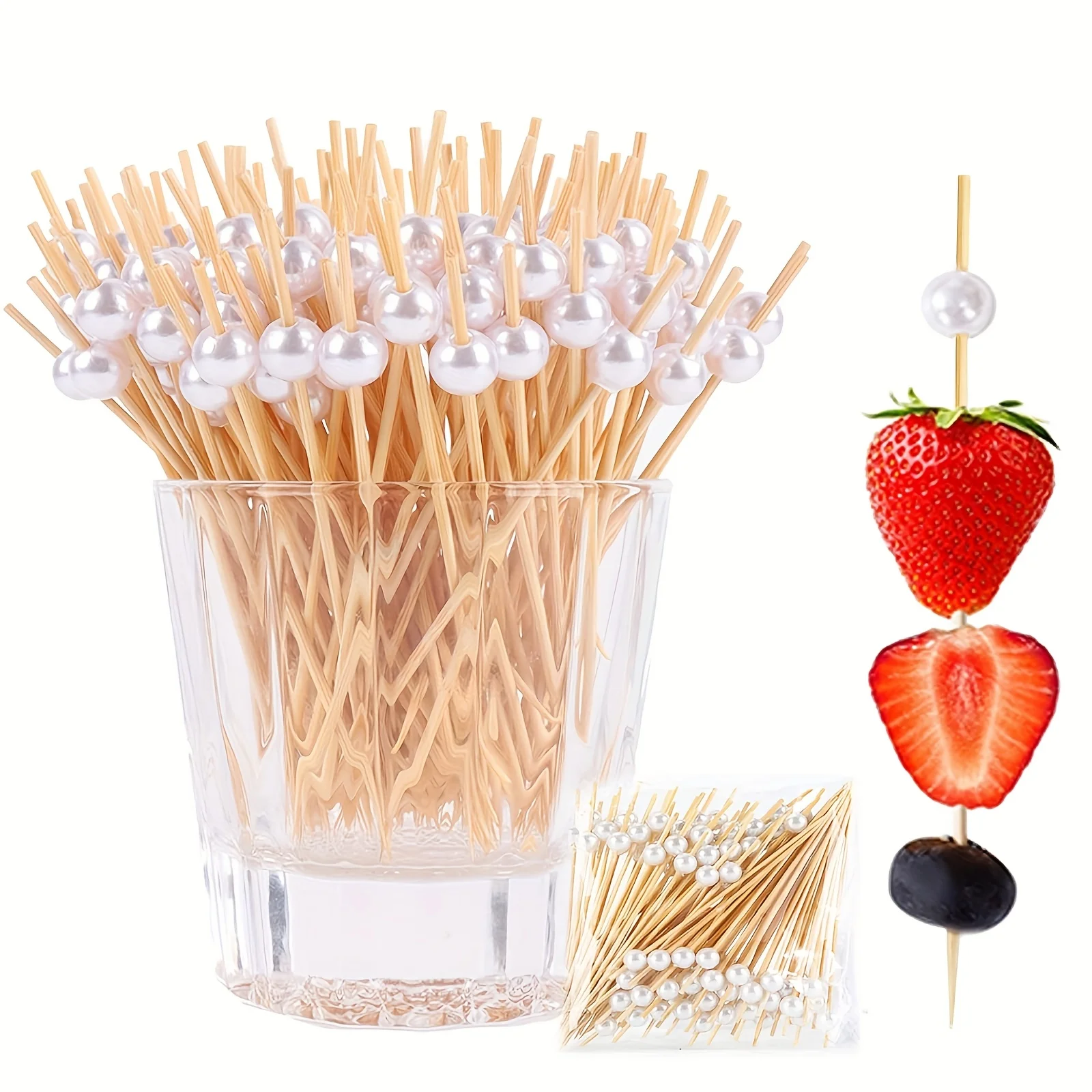 100/200 Uds. Palillos de dientes de perlas blancas, brochetas de cola de gallo para fruta, Navidad, fiesta de Halloween, bebidas, palos de decoración del hogar