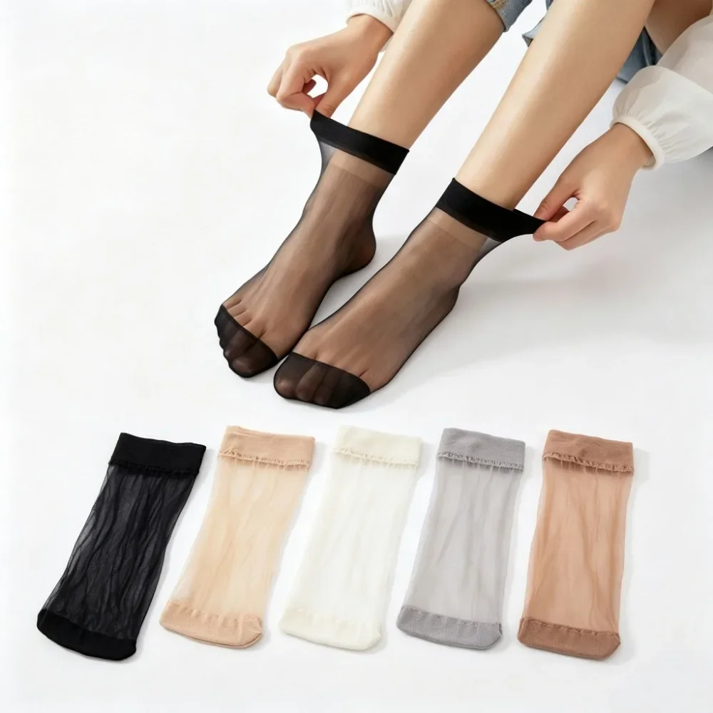 10PCS Ultra-thin Candy Color Women Ankle Socks Invisible Crystal Sheer Transparent Sexy Ladies Summer Short Stockings