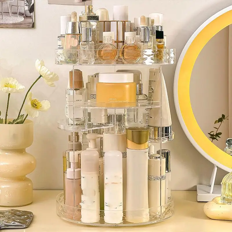 ㈅360 Rotating Acrylic Cosmetic Organizer Transparent Multi-Layer Large Capacity Makeup Storage For Vanity Bathroom Desktop