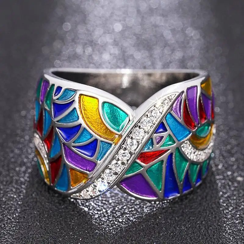 Huitan Bunter Damen-Ring mit eingelegtem, glänzendem Zirkonia für Party, Alltag, trendiges Finger-Accessoire, vielseitiger, anmutiger Schmuck