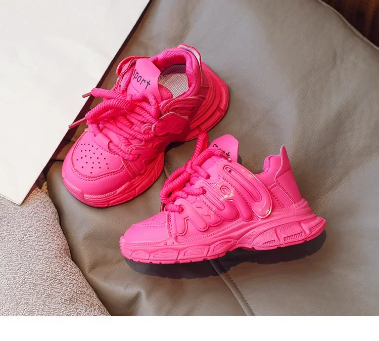 Frühling Herbst Jungen Mädchen Einfarbige Dad-Schuhe Kinder Dickbesohlte Atmungsaktive Weiche Rutschfeste Laufschuhe Kinder Campus Freizeitschuhe – Detail 9
