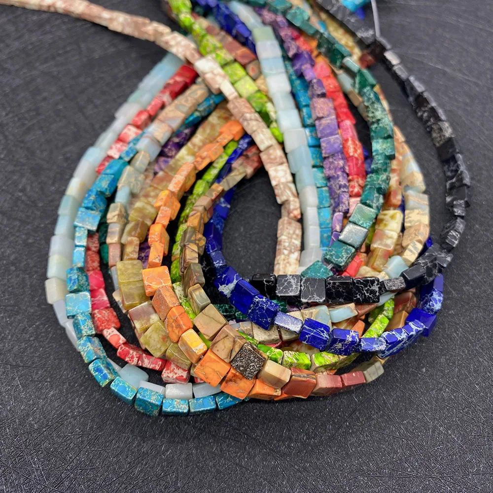 Natural Sea Sediment Stone Square Beads Jewelry Making DIY Necklace Bracelets Emperor Stone Amazonite Beaded Charms Accessories