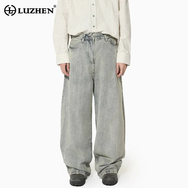 

LUZHEN джинсовые новинки 2025 года, винтажные брюки, стильные мешковатые прямые мужские модные высококачественные осенние красивые широкие мужские джинсы JY4330