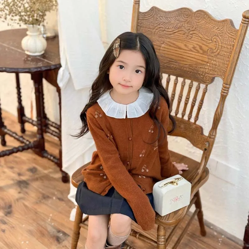 

In Stock 2025 Autumn BP Baby Girls Handmade Beaded Wool Knit Cardigan Winter Warm Sweaters for Girls Kids Boutique Clothes