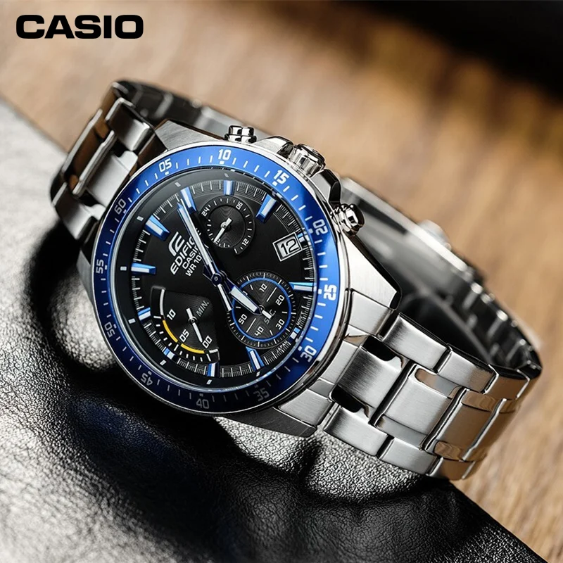 Casio EFV-540D Men\'s Commercial Analog Black Stainless Steel Chronograph Multifunctional Quartz Chronograph Stopwatch Date