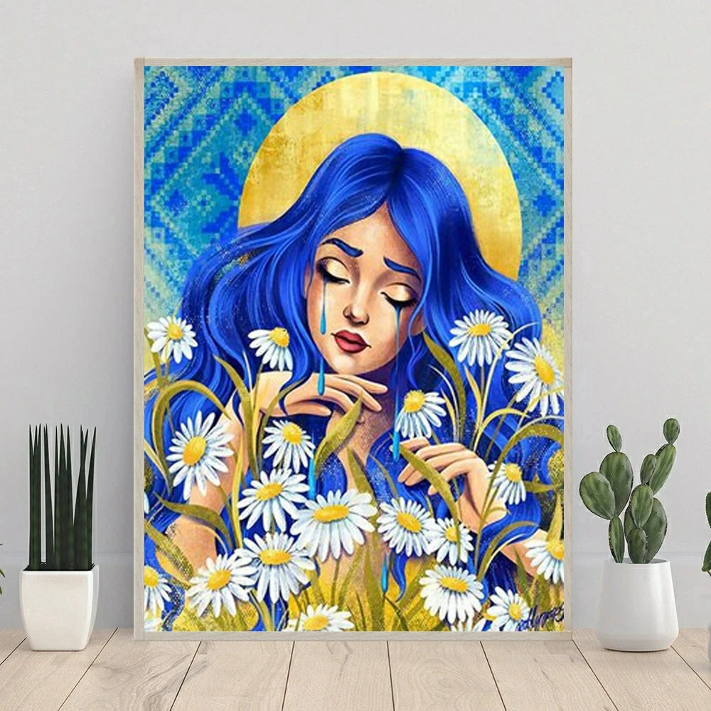 Flag Girl 5D DIY Diamond Art Painting Embroidery Sunflower Picture Cross Stitch Mosaic Full Round Drill Home Decor Gift
