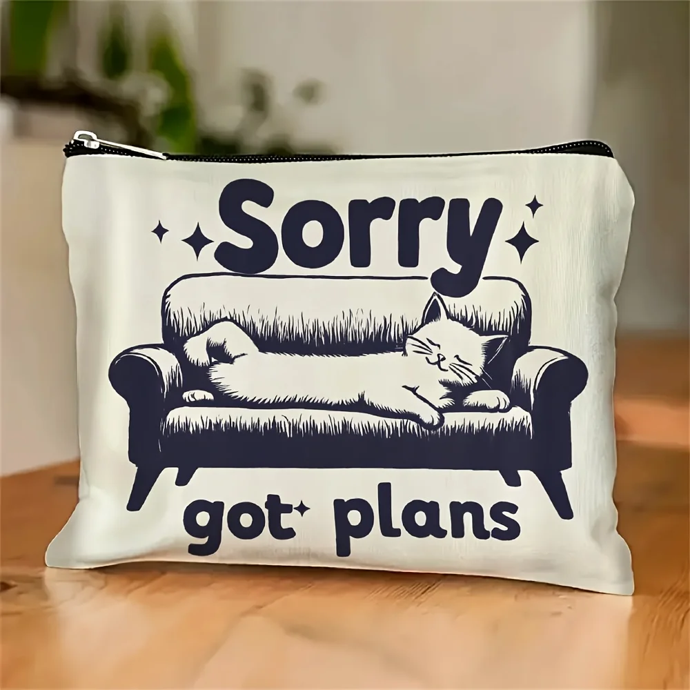 

A Cute Cat Sleep Pattern Makeup Bag - Multifunctional Zipper Pouch, Jewelry Storage Bag, Perfect Travel Zipper Small Storage Bag