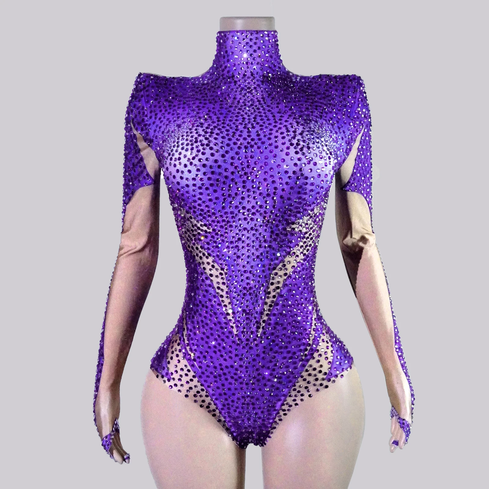 

Stage Clothes Glitter Purple Rhinestones Printed Leotard Gogo Dance Costume Show Girl Outfit Body Drag Show Pole Performance DS