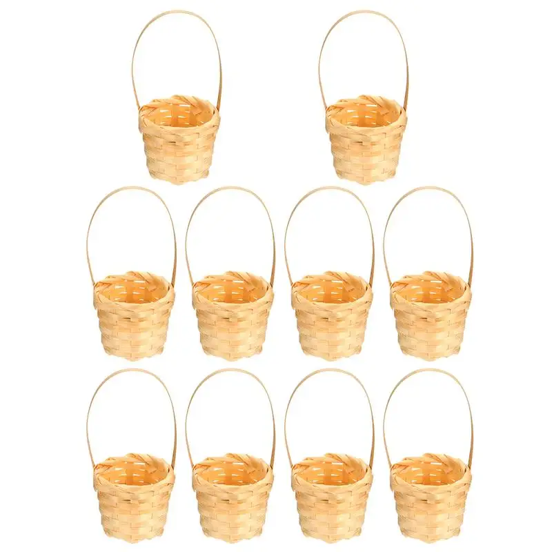 10Pcs Bamboo Woven Storage Baskets Miniature Basket Mini Hand-Woven Flower Basket Multi-Functional Basket Storage Holders