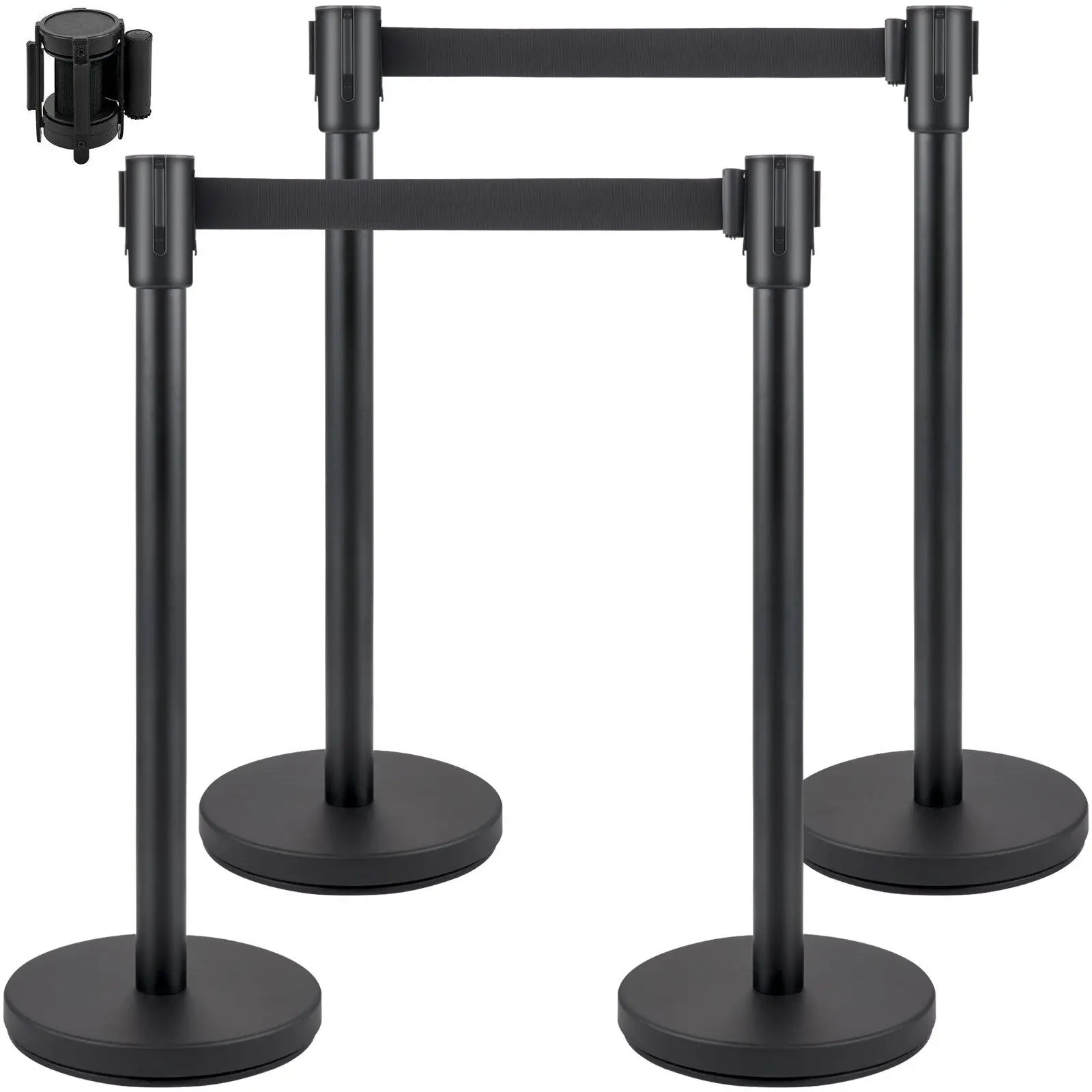 

VEVOR Crowd Control Stanchion, Set of 4 Pieces Stanchion Set, Stanchion Set with 6.6 ft/2 m Black Retractable Belt, Black Crowd