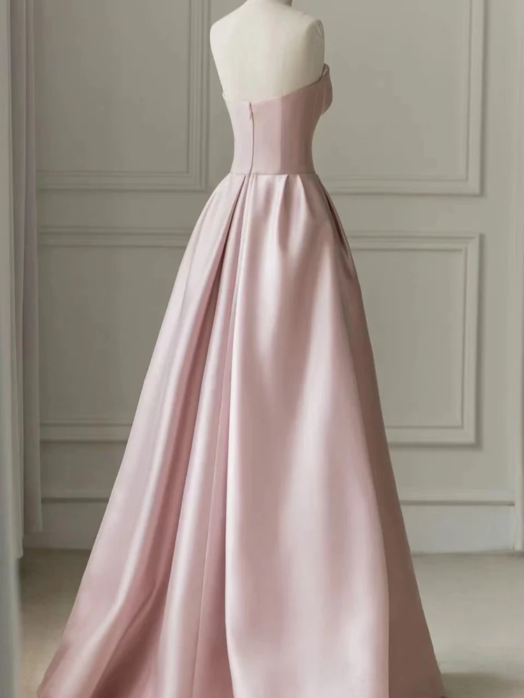 Pink Strapless Evening Dress Celebrity Banquet Party Dress Light Luxury Costume Engagement Dress Pink Patchwork Strapless Gown