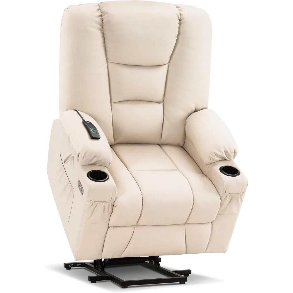 Large Power Lift Recliner Chair Sofa with Massage and Heat for Big and Tall Elderly People, 3 Positions, Cup Holders, USB Ports