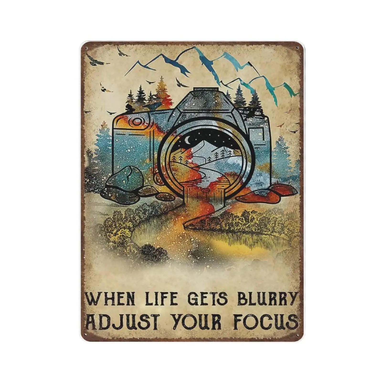 Vintage Metal Tin Sign Plaque,When Life Gets Blurry Adjust Your Focus Tin Sign,Man cave Pub Club Cafe Home Decor Plate，Birt sign