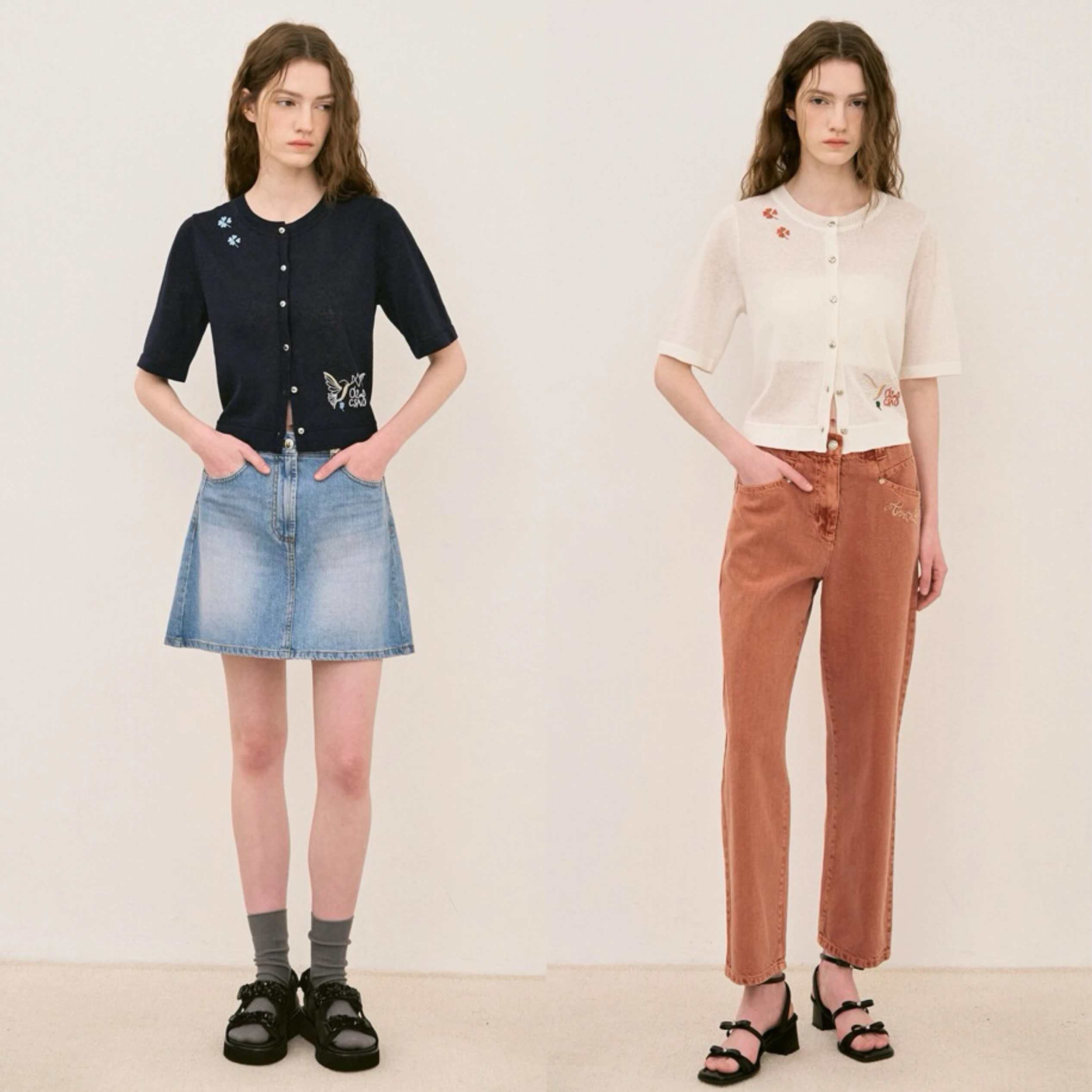 

Korean Single 02nd Summer 25th round Ne Embroidered Four Le Clover Pattern Versatile Thin ort Sve Knitted Open Cardigan