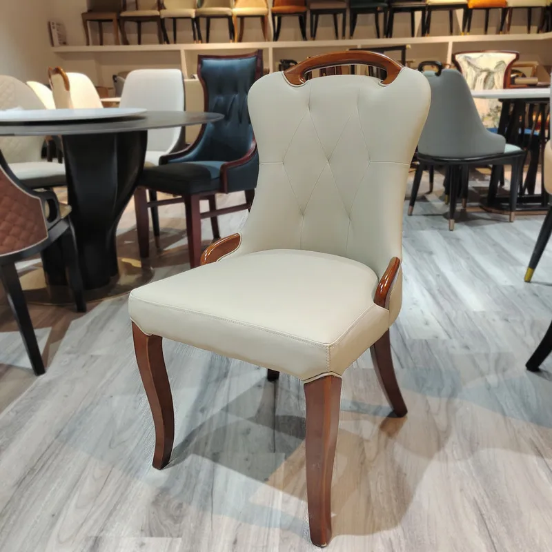 Solid wood dining chairs, family restaurants, hotel tables and chairs, leather backrests, fully equipped chairs