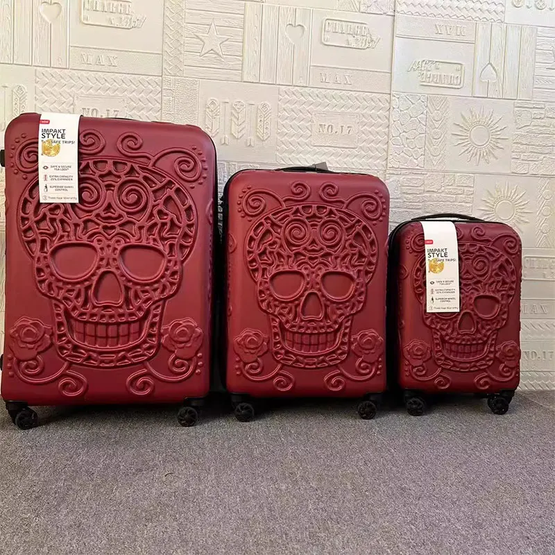 3D Skull Suitcase 20/24/28 inch New Fashion Cabin Rolling Luggage with Wheels Set of 3 Suitcases Trolley Case Customs Lock TSA