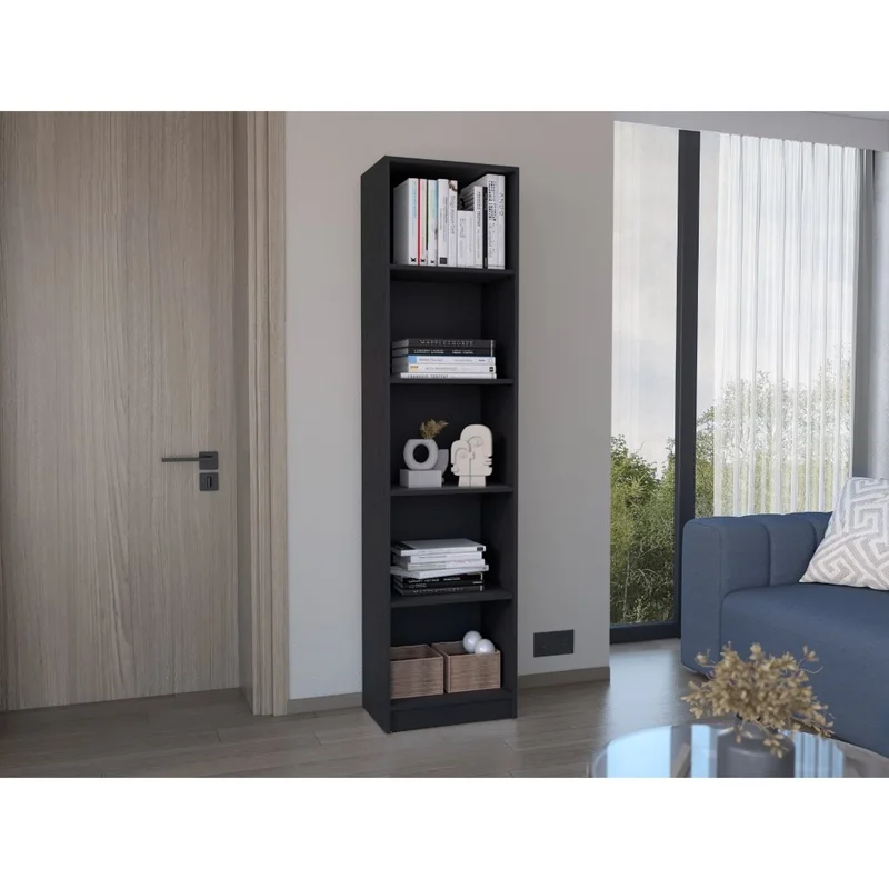 

Black 5-Tier Slim Bookcase for Office Home Use