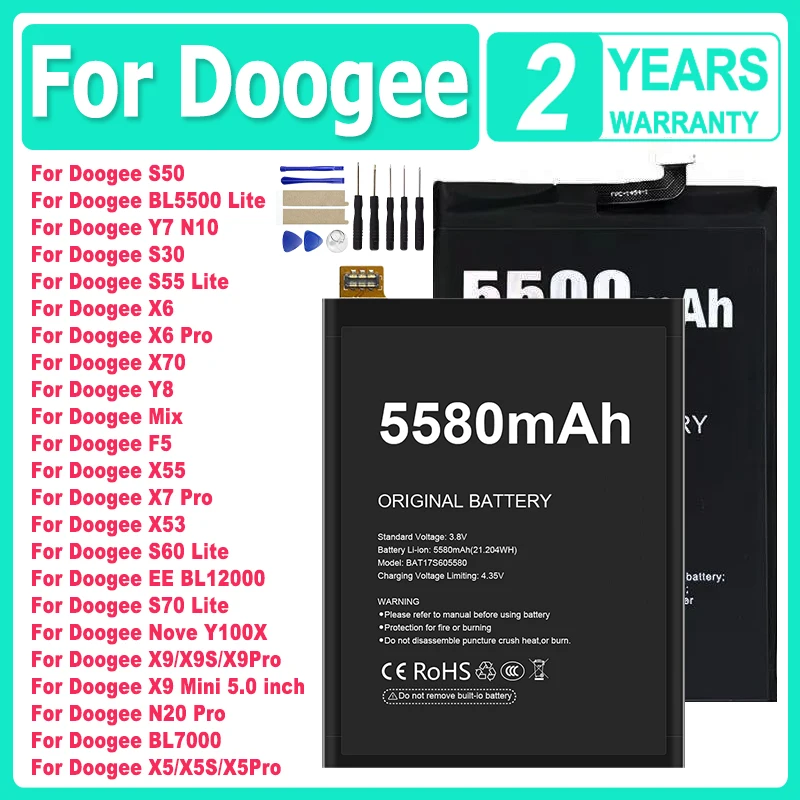 

Battery For Doogee X5 F5 X6 X7 X9 Y8 Y7 Y100X S30 S50 S55 S60 X53 X55 X70 S70 BL5500 BL7000 BL12000 N10 N20 Mix Mini S Pro Lite