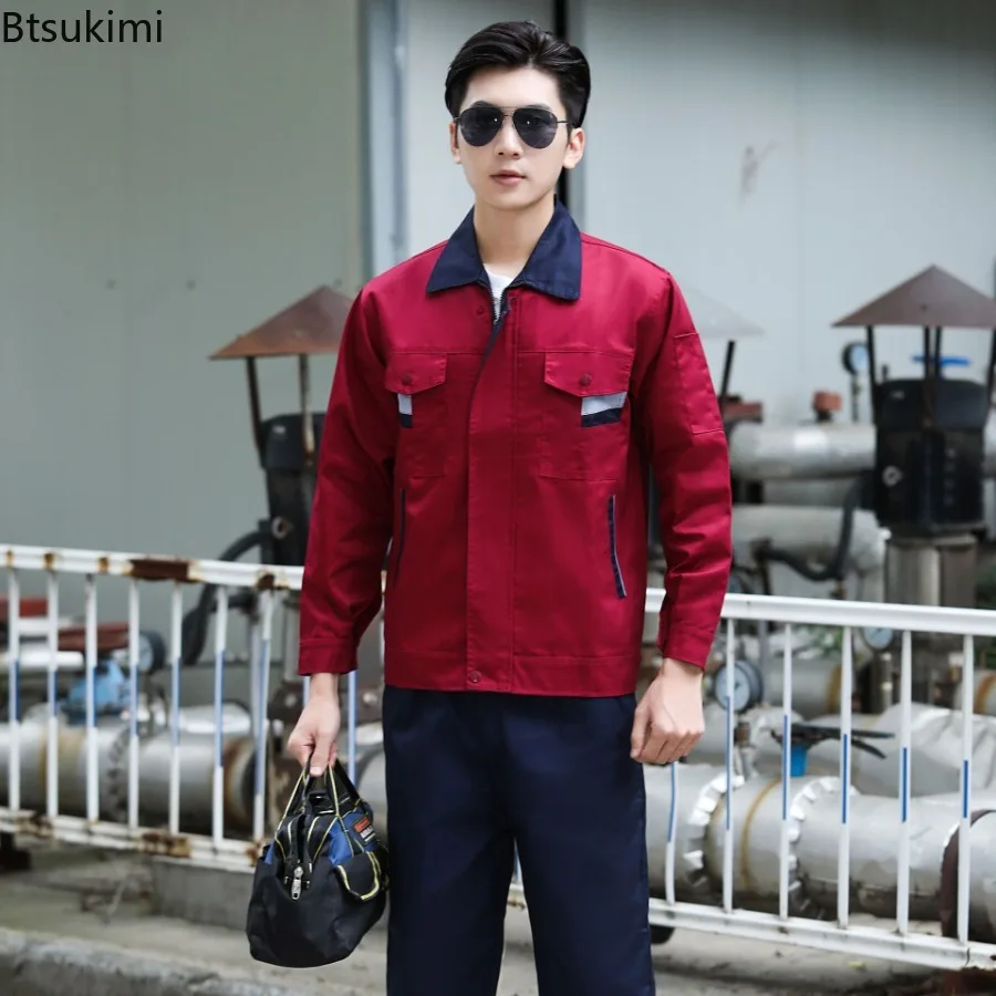 2025 Men's Spring Autumn Workwear 2-pieces Long Sleeve Multi Pocket Safety Clothes Men and Women Resistant Work Uniforms Outfits