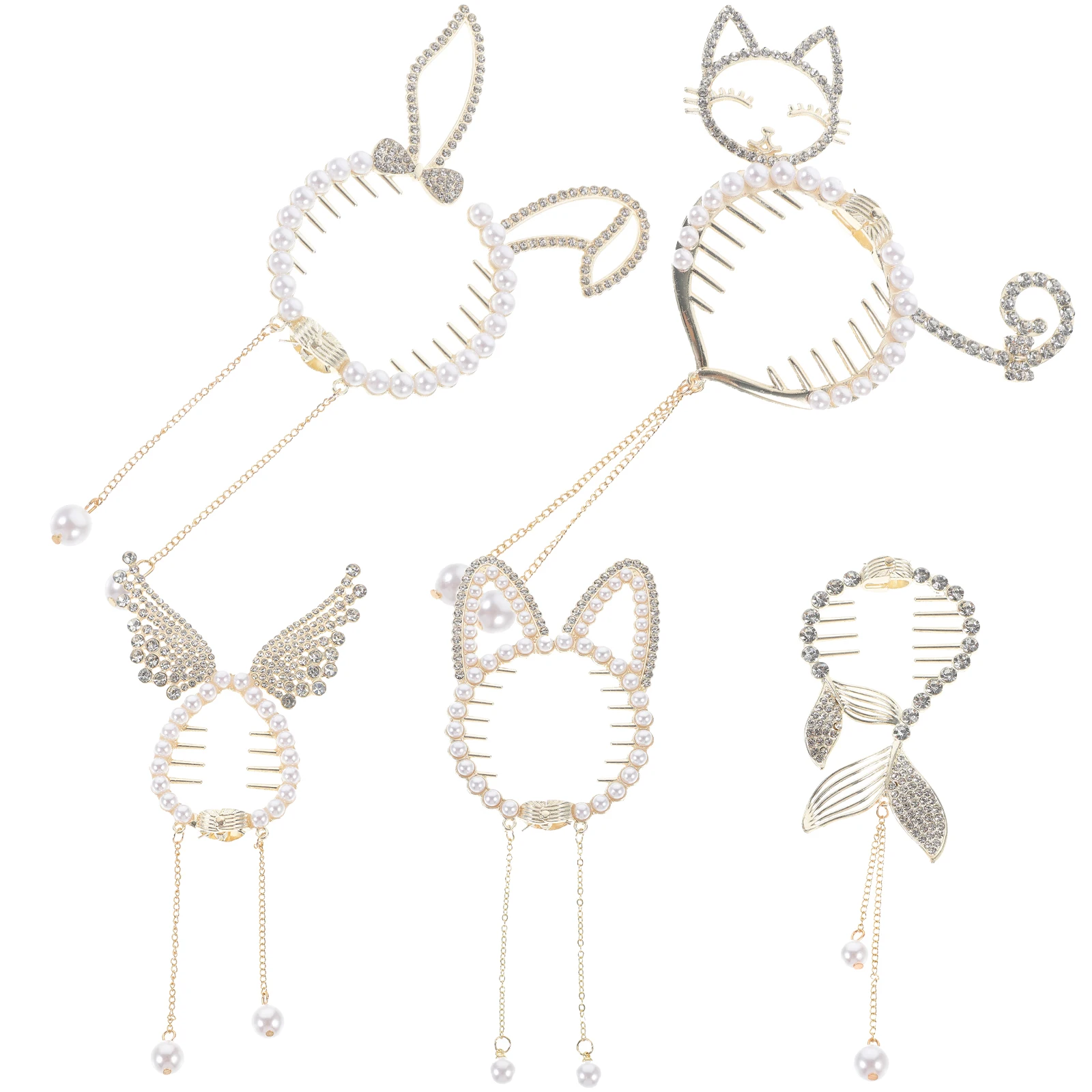 

5pcs Clips Accessories Cute Small Ponytail Holders for Women Girls Thick Thin Hair Bun Tassel Pearl Cat Ear Wing Rabbit Fish