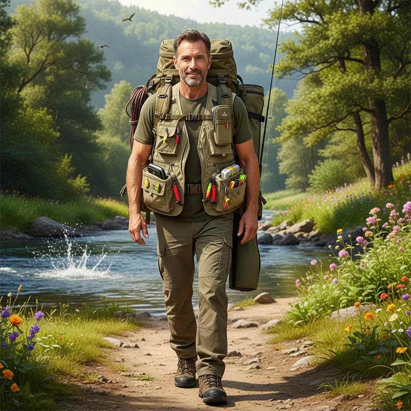 Men's Business Casual Outdoor Vest Multi-Pocket Multi-Functional Large Waist Fishing Vest Middle-aged Men's Tooling Waistcoat