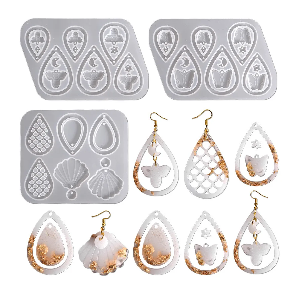 DIY Epoxy Resin Earrings Mold Irregular Hollow Water Shell Butterfly Earrings Pendant Jewelry Silicone Mould For Resin Making