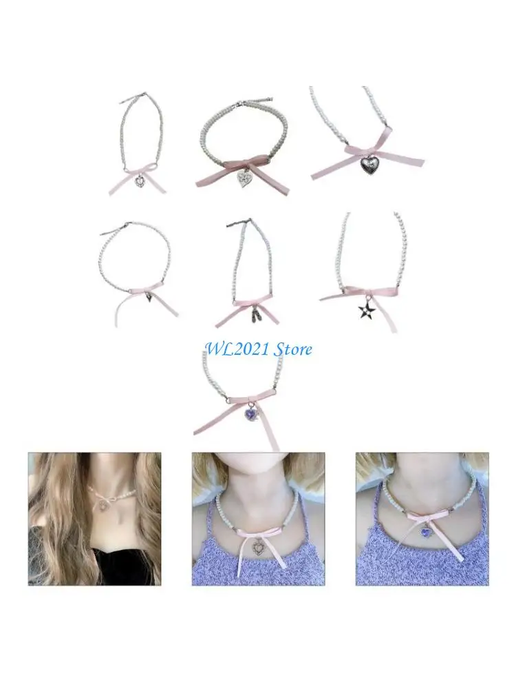 

G5GC Imitation Pearls Clavicle Chain Elegant Necklace Trendy Jewelry for Party Daily