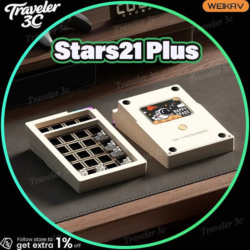 

НОВАЯ беспроводная цифровая клавиатура WEIKAV Stars21 Plus из алюминиевого сплава, индивидуальная механическая клавиатура ARGB с возможностью горячей замены, 2000 мАч, ПК