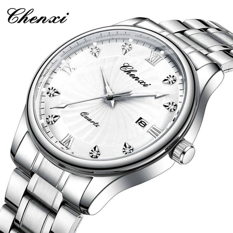 CHENXI 012 Reloj de cuarzo para hombre Reloj de pulsera simple de moda Calendario Luminoso Resistente al agua Relojes de negocios de acero inoxidable para hombres