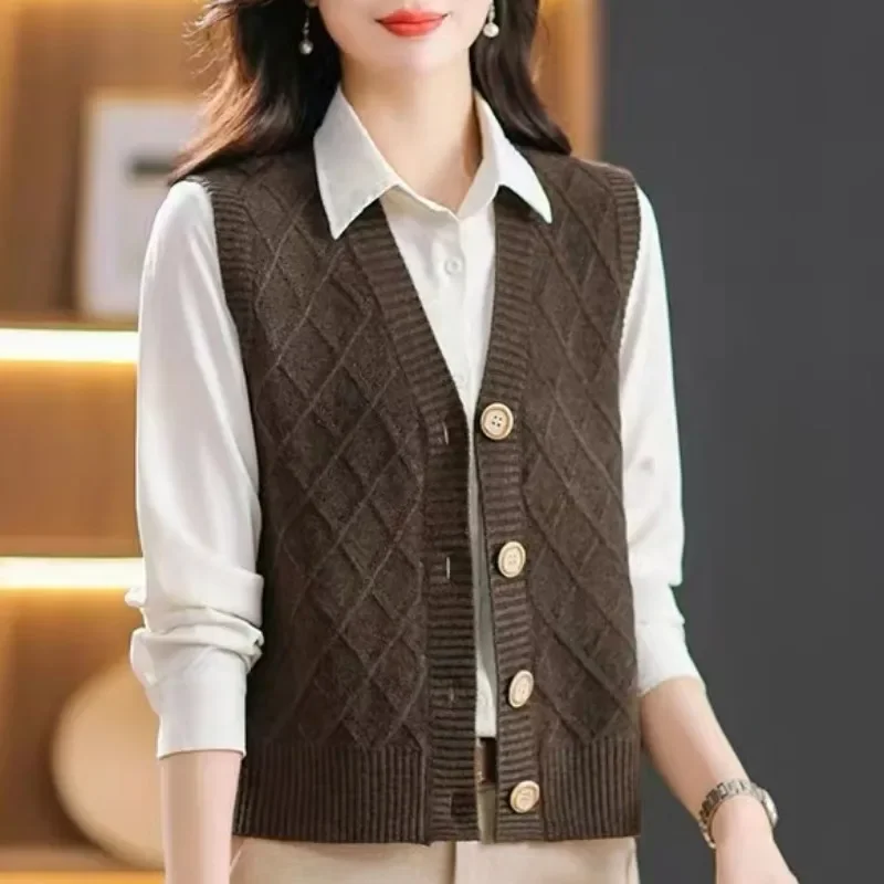 

Весенне-осенний вязаный жилет, женский новый модный трендовый кардиган, жилет, универсальный свитер без рукавов