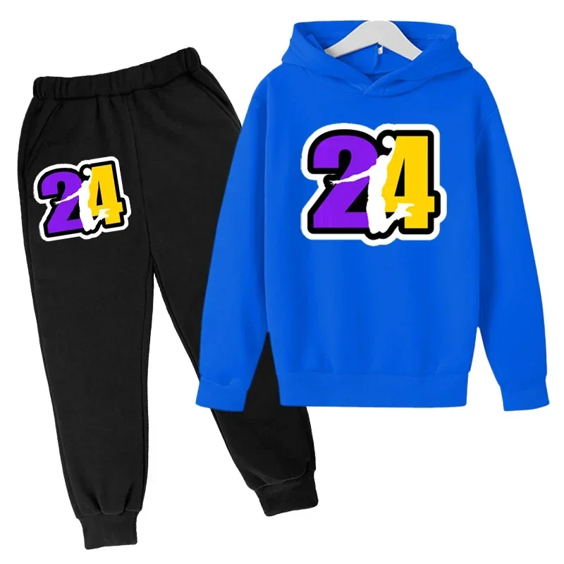 Children Clothing Hoodies +Pant Set Girls Boys3-12 Years Basketball 24 Print Toddler Leisure Coat Sports Suit Spring Autumn