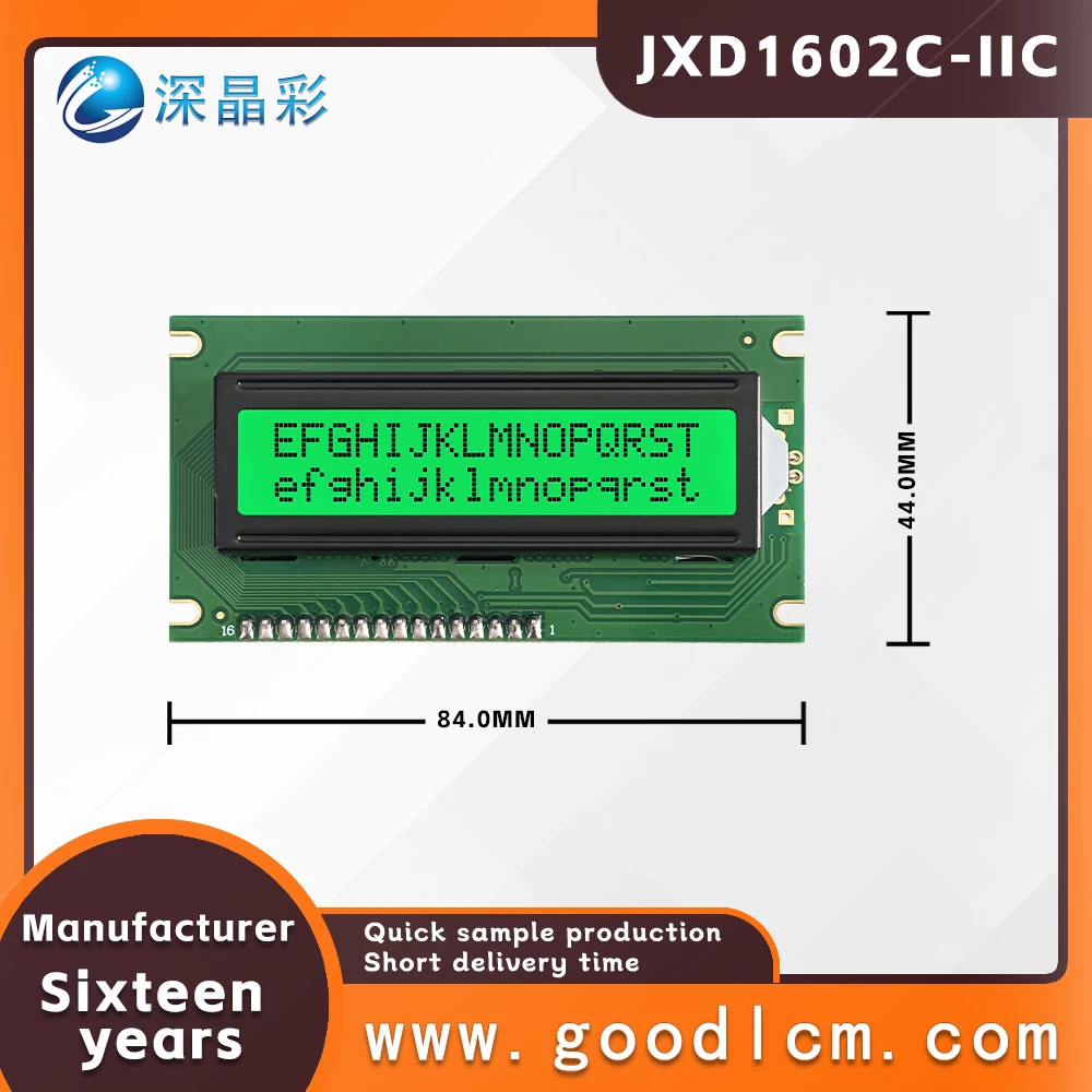 Russian language Small size IIC/I2C character LCM display module JXD1602C STN Green Positive LCD1602 LCD dot matrix screen