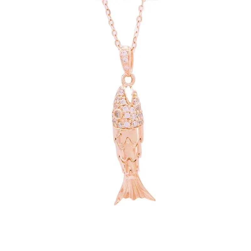 New In Plated 14K Rose Gold Pendant Creative Shiny fish-shaped Necklace Classic clavicle chain Jewelry