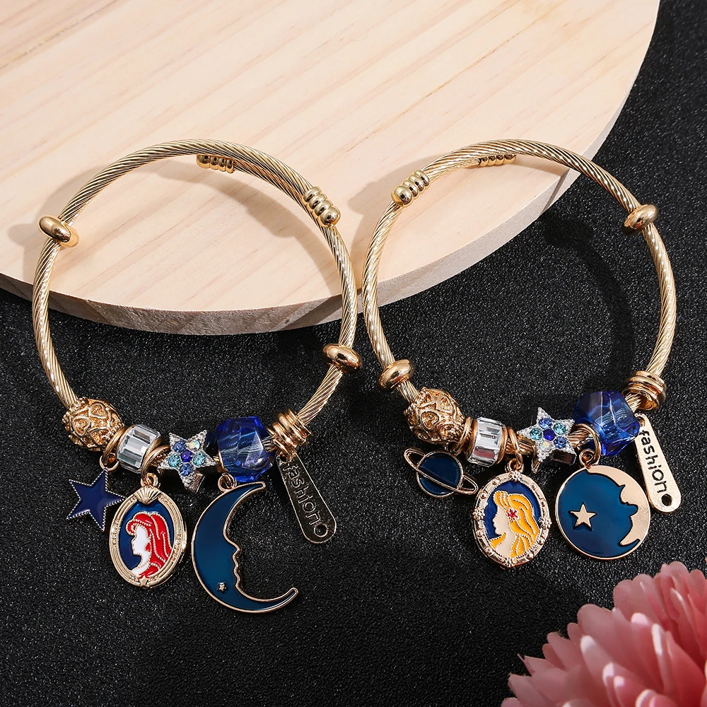 Милый мультяшный браслет с принцессой, русалкой, луной и морской звездой, браслет-украшение с принцессой Ариэль, подарок для подруги, аксессуар