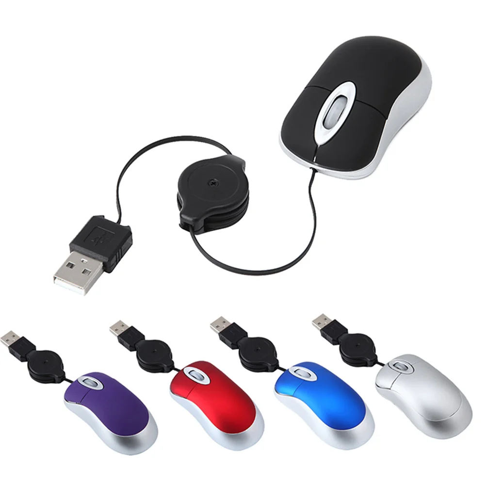 

USB Mini Telescopic Silver Mouse Wired Optical Portable Comfortable Grip Silent Mouse Suitable for Office Notebook Desktop Use