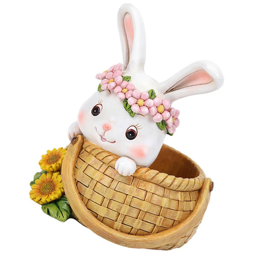 

Artificial Little Cute Rabbit Lying on The Basket Animal Succulents Pots Small Indoor Plant