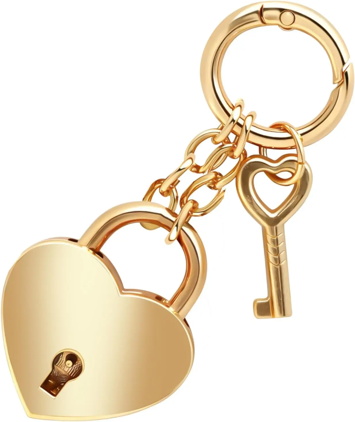 Pingente de Coração Dourado com Corrente, Chaveiro Charmoso para Bolsas Femininas, Acessório de Moda Fofo para Mochilas, Presente