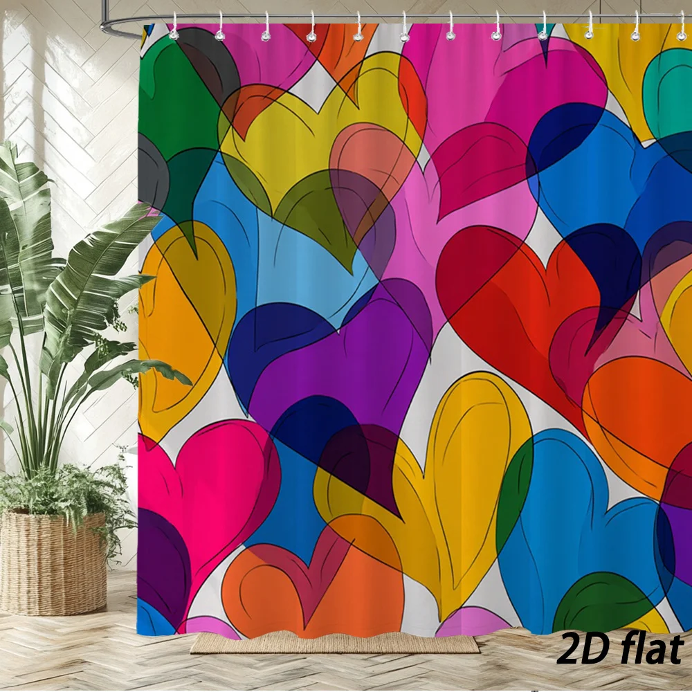 Vibrant Abstract Heart Pattern Shower Curtain - Colorful Romance Bathroom Decor for Modern Bathrooms