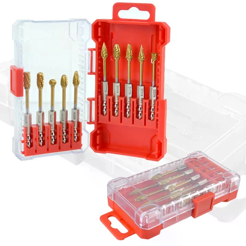 

10PCS Woodwork Mill Cutter Electric Grind Polish Tool Golden Hard Alloy Double Stripe Rotary File Tungsten Steel Grinding Head