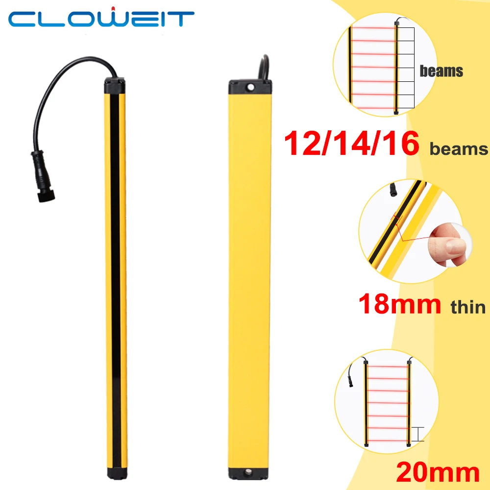 

Cloweit 18x35 Safety Light Curtains APS18-12/14/1620 2m Detecting Distance Super Thin Grating Device Protector for Narrow Space