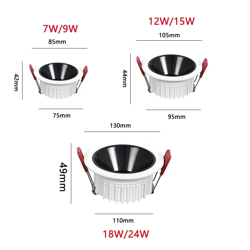 조도 조절식 COB LED 다운라이트 매입형 실내 천장, 7W 9W 12W 15W 18W 스팟 램프, 거실 로비 바 카운터 사무실