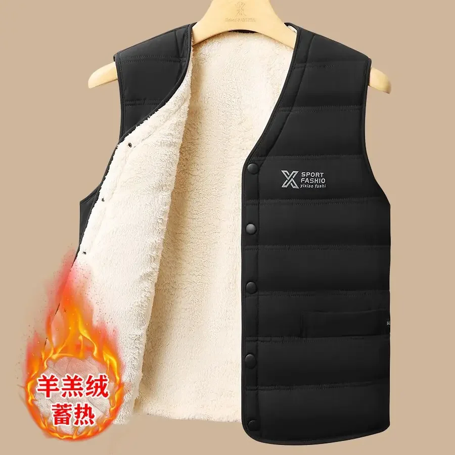 

Winter Men Fleece Warm Vest Jacket Letter Print Windproof Wool Liner Warm V-neck Casual Coats Padded Thicken Outdoor Waistcoats