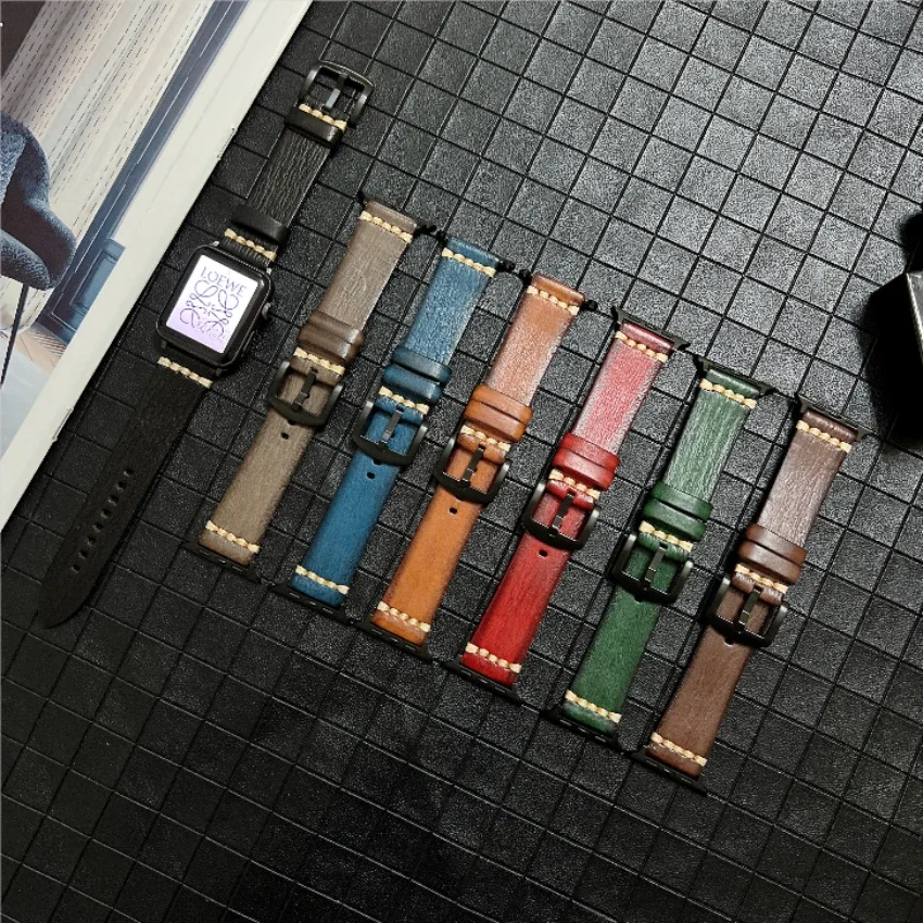Premium Leather Strap For Apple watch band 45mm 41mm 44mm 42mm 40mm 46mm Bracelet Wristband iWatch series 10 9 8 7 6 5 4 SE Belt