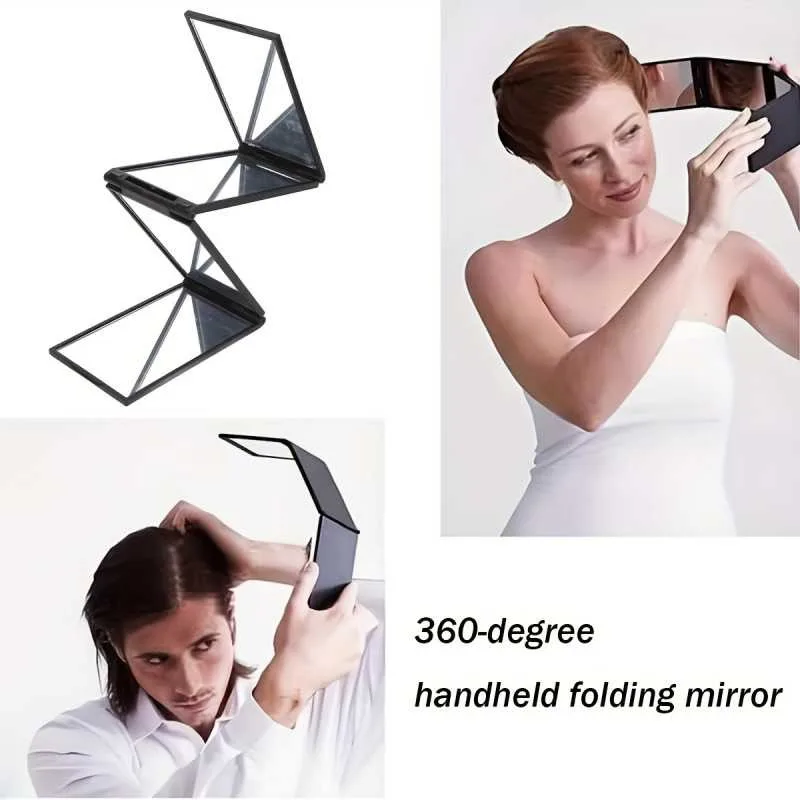 Handheld 360° Rotating Foldable Four-Sided Makeup Mirror, HD Panoramic Design, Can Be Carried, Travel and Home Versatile