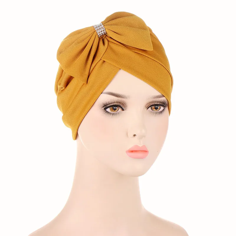 Cross Forehead Inner Hijab Turban Women Muslim Pleated Chemo Cap Bowknot Islamic Headscarf Hair Loss Bonnet Hat Turbante Mujer